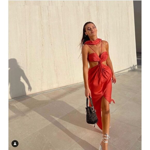 Cult Gaia Cody Gown in Amanita Luxe Twill In Red Large New Womens Maxi Dress - Picture 15 of 16